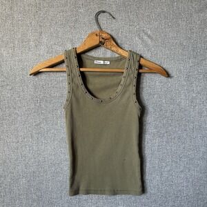 Bershka Women's Olive Tank Top w/ Collar Detail European Size Small